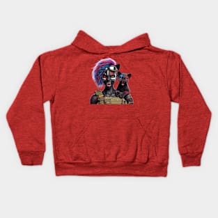 Woman Warrior Panther with Cub by focusln Kids Hoodie